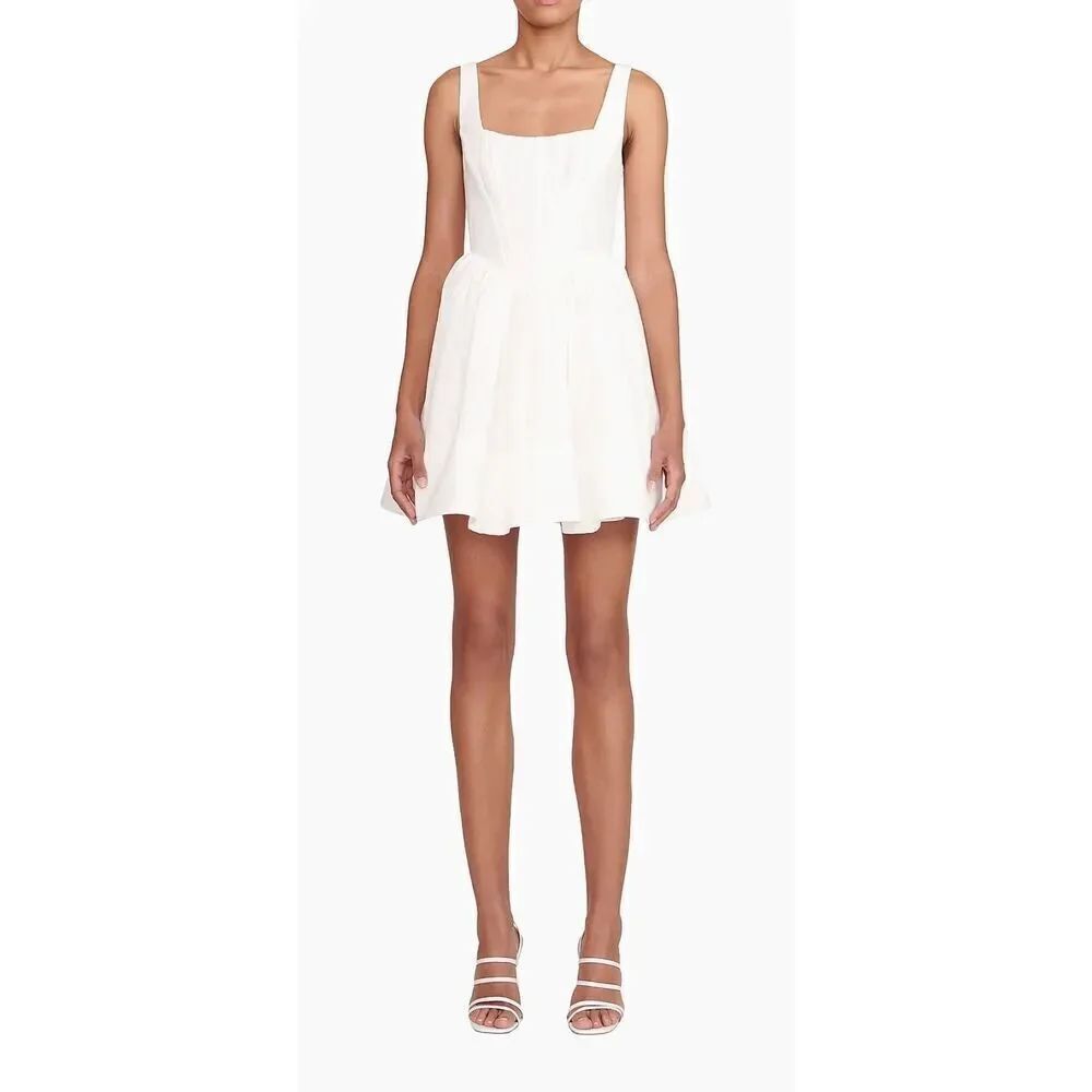 Staud Women's White Sleeveless Landscape Corset Babydoll Mini Dress Size 10 NWOT